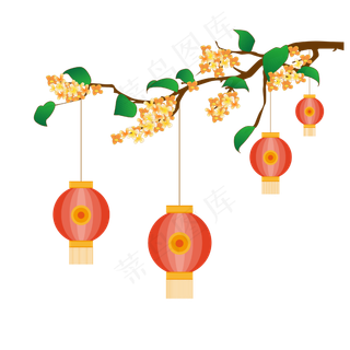 矢量中秋桂花树挂灯笼