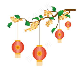 矢量中秋桂花树挂灯笼