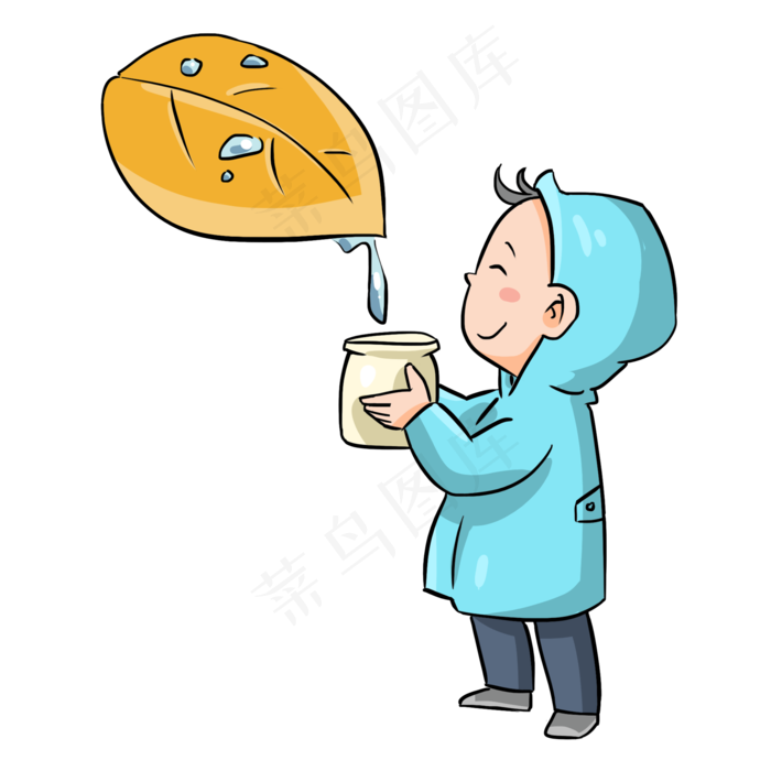 手绘接露水男孩插画