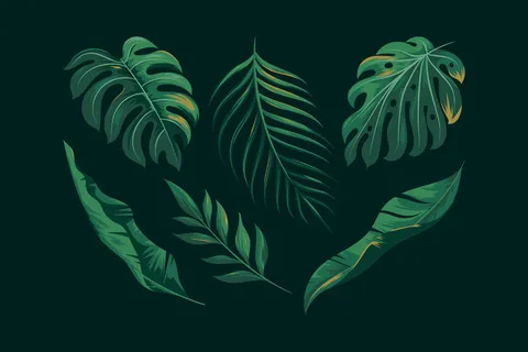 逼真的绿色异域树叶系列