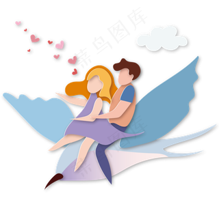 蓝色情人节梦幻飞鸟情侣立体剪纸