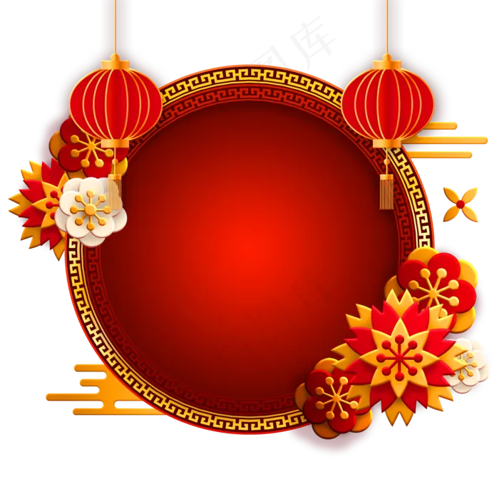 中国风喜庆红色剪纸边框(2000X2000(DPI:300))psd模版下载
