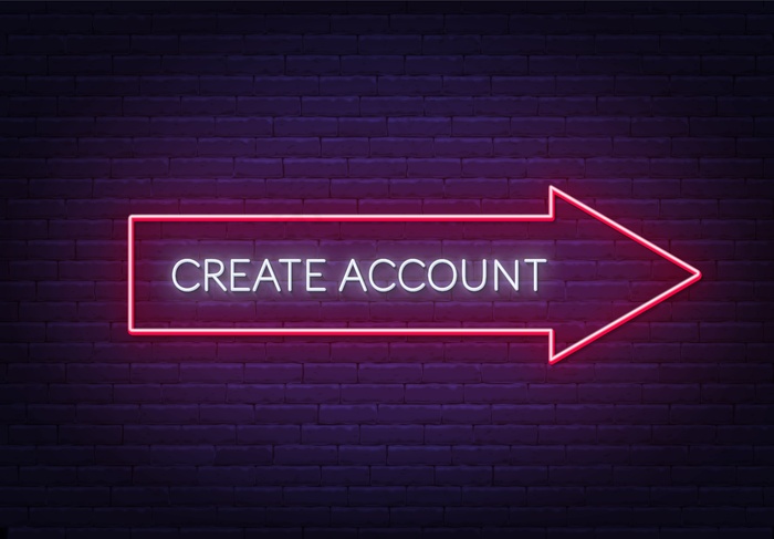 在砖块背景上创建帐户霓虹灯标志。