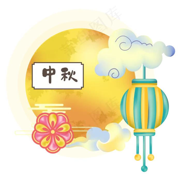 中秋月亮祥云灯笼装饰(2000X2000(DPI:300))ai矢量模版下载