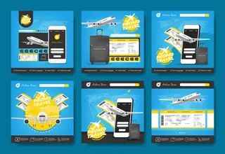 促销旅游假期横幅banner网上预订机票，登机牌，检查出发。