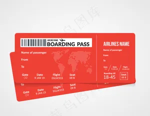 机票，航空公司登机牌模板。