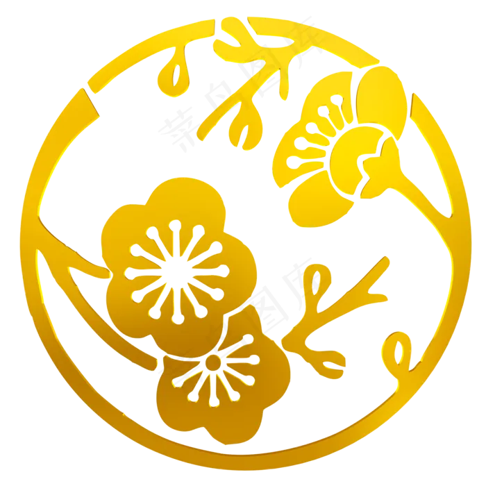中国风烫金梅花装饰纹样(2000X2000(DPI:300))psd模版下载