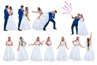 以白色背景为背景的新郎和新娘