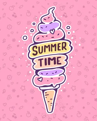 矢量彩色插图非常高的冰淇淋与粉红色的背景上的题词。夏季