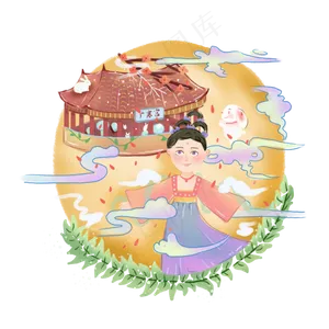 中秋节嫦娥玉兔圆月广寒宫祥云梅