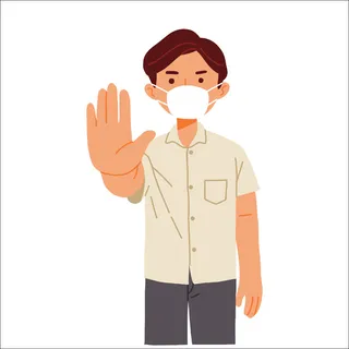 戴面罩的男子停止警告电晕病毒covid 19