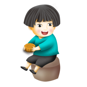 小男孩坐着吃月饼 
