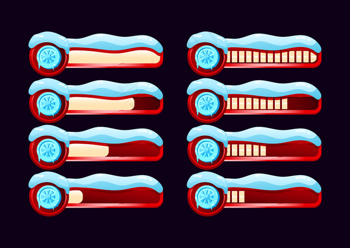 一组带有圣诞节主题的gui指示器进度条，用于游戏ui资产元素