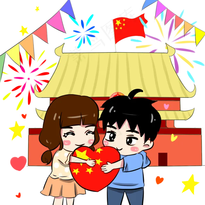 手绘卡通可爱国庆节场景(2362X2362(DPI:300))psd模版下载