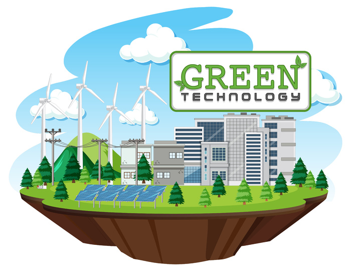 风力涡轮机和太阳能电池板产生的绿色能源