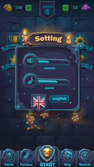 怪物战斗gui设置音量窗口-卡通插画游戏用户界面-背景恐怖万圣节墙