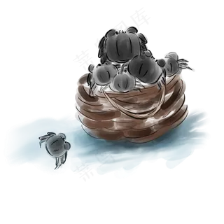 水墨一篮子大闸蟹