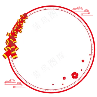 中国风红色线框矢量祥云中国红圆