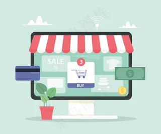 网上商店、数字购物插图