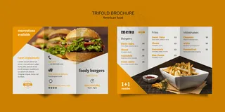 美式快餐和薯条套餐三折页小册子