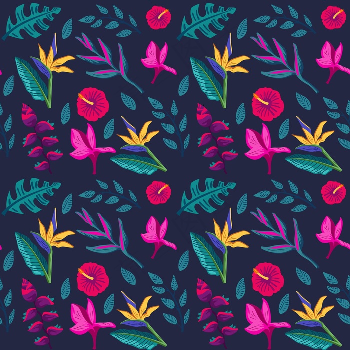 彩叶热带花卉图案