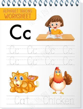 带有字母和词汇的字母表跟踪工作表