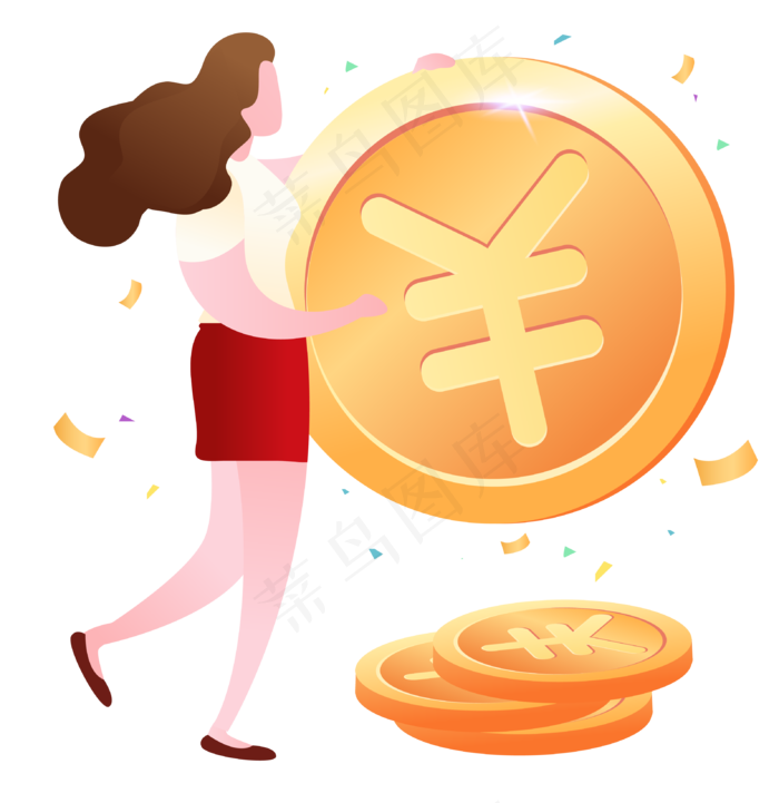 扁平女士抱金币