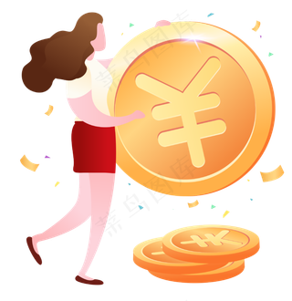 扁平女士抱金币