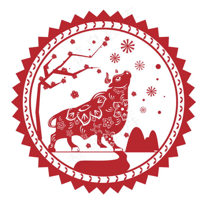 矢量牛年喜庆窗花(2000X2000(DPI:300))ai矢量模版下载