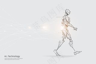 人体行走的粒子、几何艺术、线和点。