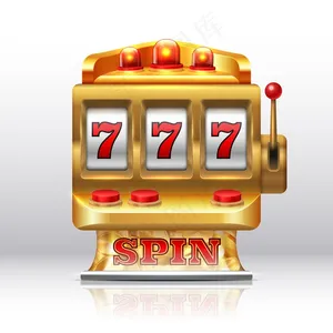 777彩票吃角子*。金色赌场旋转，孤立的赌博奖品机。