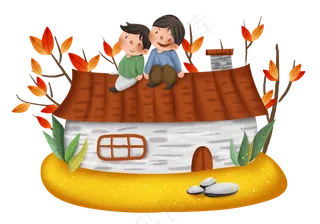 秋游农村房屋和人物