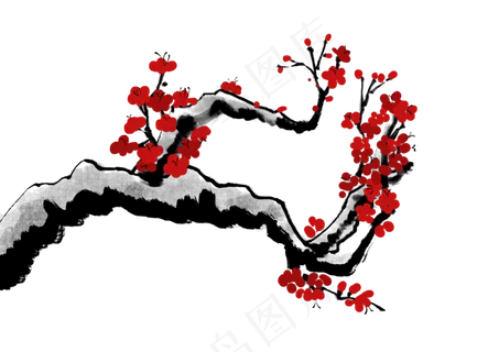 水墨红色梅花