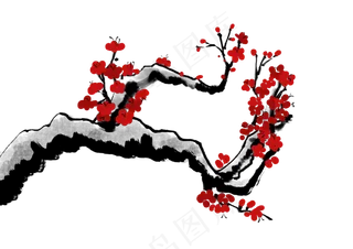 水墨红色梅花