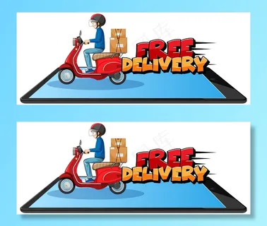 免费送货标志与自行车男子或快递员