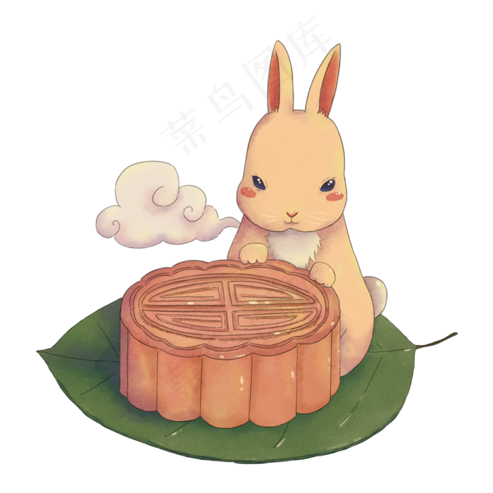 手绘中秋节兔子和月饼