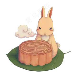 手绘中秋节兔子和月饼