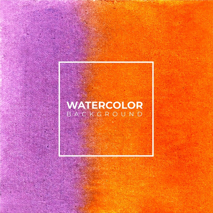 紫橙色抽象水彩画背景，手绘。颜色溅到纸上。