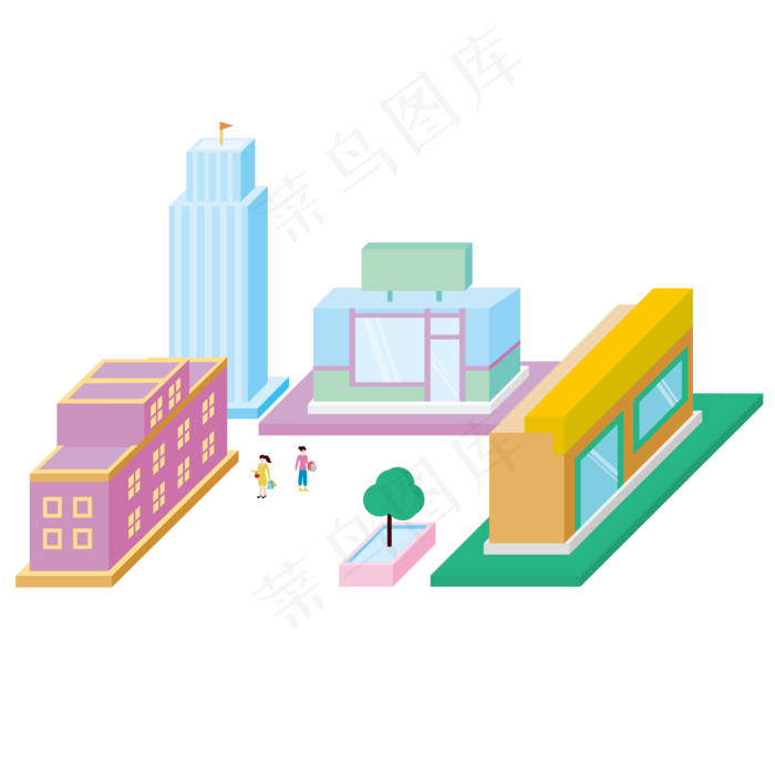 大型商城购物2.5D立体风格矢