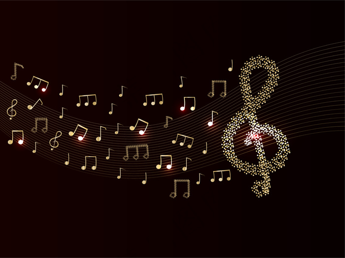 以棕色和金色为背景的抽象音符。