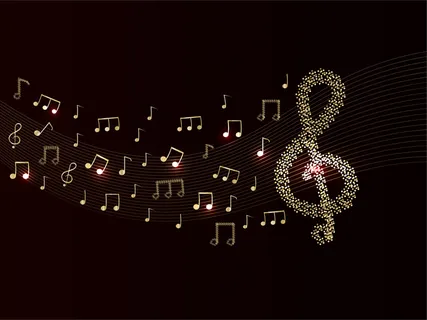 以棕色和金色为背景的抽象音符。 以棕色和金色为背景的抽象音符。