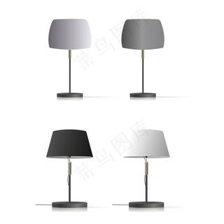 一套装饰台灯。带有丝绸灯罩和金属腿的原始模型样机。
