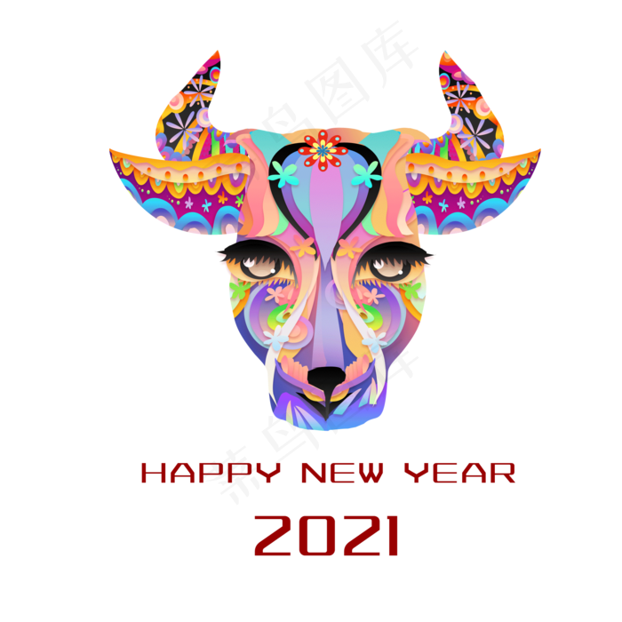 2021新春剪纸风喜庆牛头(2000X2000(DPI:300))psd模版下载
