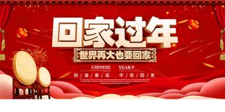 红色新年喜庆平安春运宣传展板