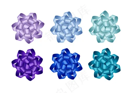 一套明亮的浅蓝色蓝色蓝绿色蓝绿色紫色紫色礼品丝带蝴蝶结,在白色背景上单独收拢 一套明亮的浅蓝色蓝色蓝绿色蓝绿色紫色紫色礼品丝带蝴蝶结,在白色背景上单独收拢