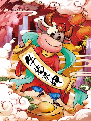 牛年插画 牛年海报 新春海报