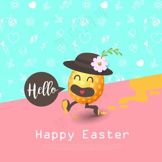 五颜六色的复活节贺卡与卡通复活节彩蛋运行。