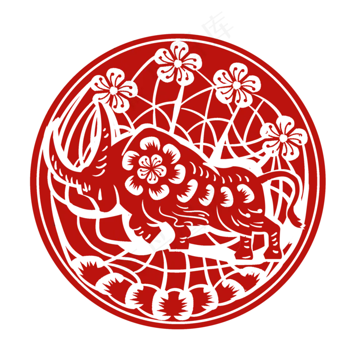 牛年新年年画剪纸(2000X2000(DPI:300))psd模版下载
