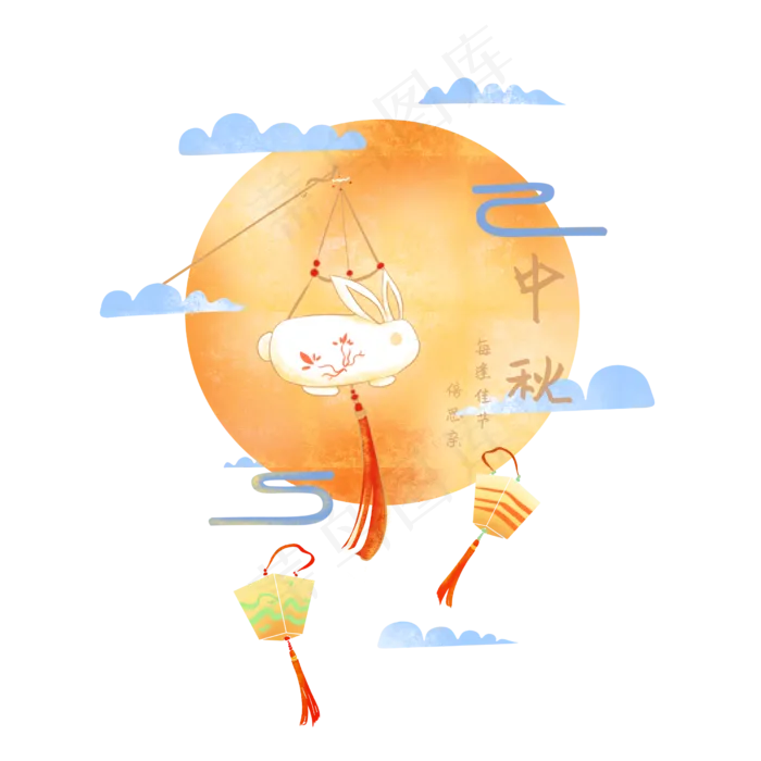 中秋八月十五玉兔花灯(2500X2500(DPI:300))psd模版下载