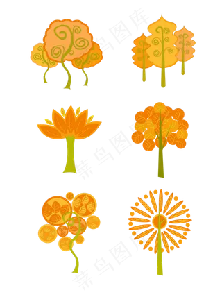 秋树元素之卡通可爱秋树图案设计